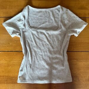 Hollister Women's Square Neck Ribbed Short Sleeve Top - Light Gray